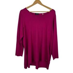 Tahari Woman‎ Pink Tunic Sweater Sz 1X Knit Pullover Long Sleeve Colorful Chic